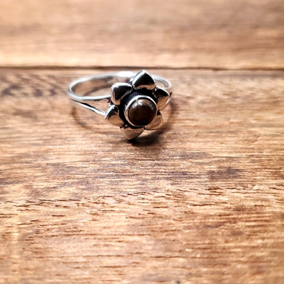 Sterling Tigers Eye Mocha Ring Size 9 R221‎